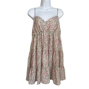 Bailey Blue Floral Print Ruched Dress - Size 1X - V Neck - Boho Ruffle Sundress